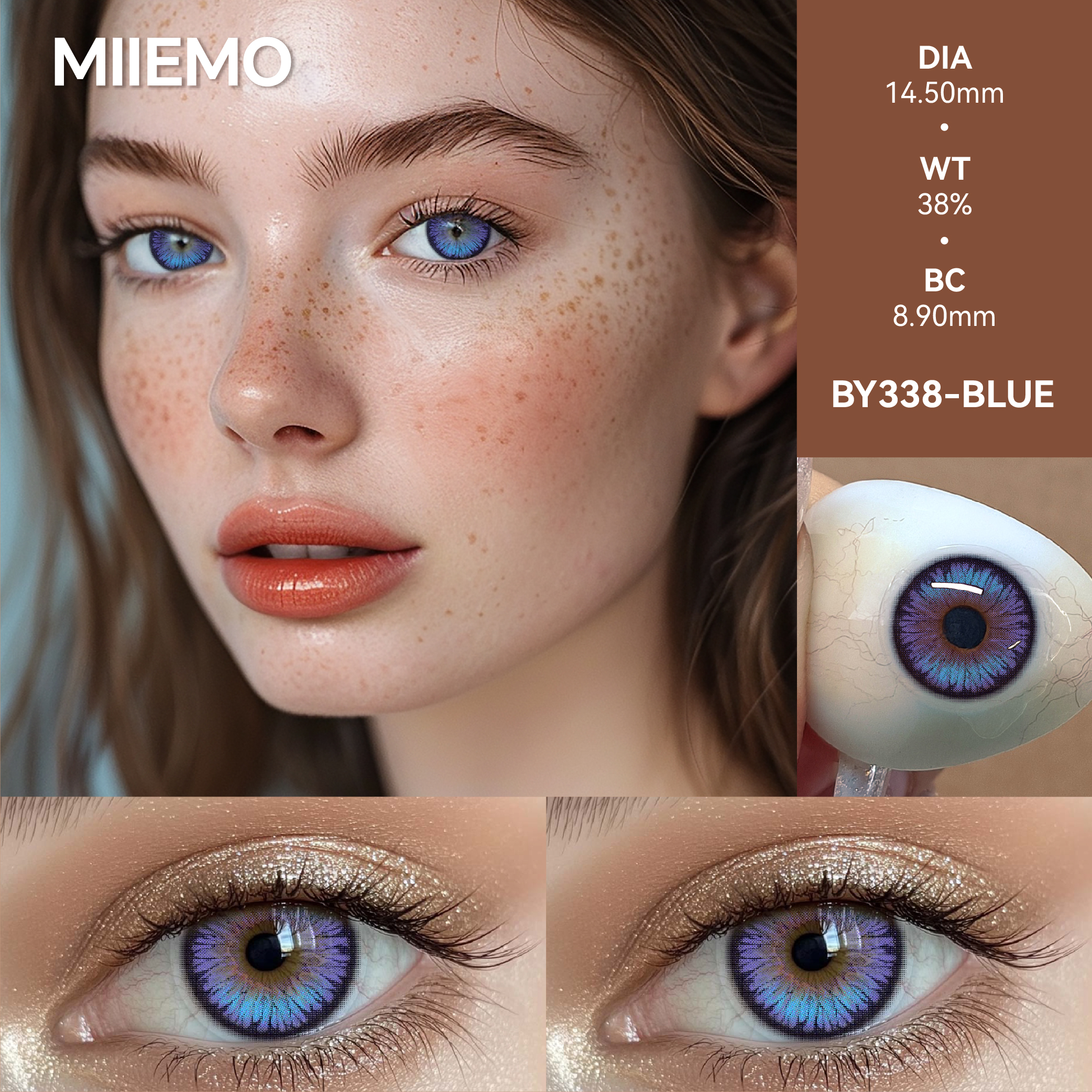 Soft Natural Three Tone Color Contact Lenses 14.0mm Diameter HEMA Material 38% Water Content ISO Certified 6 Months Using Cycle