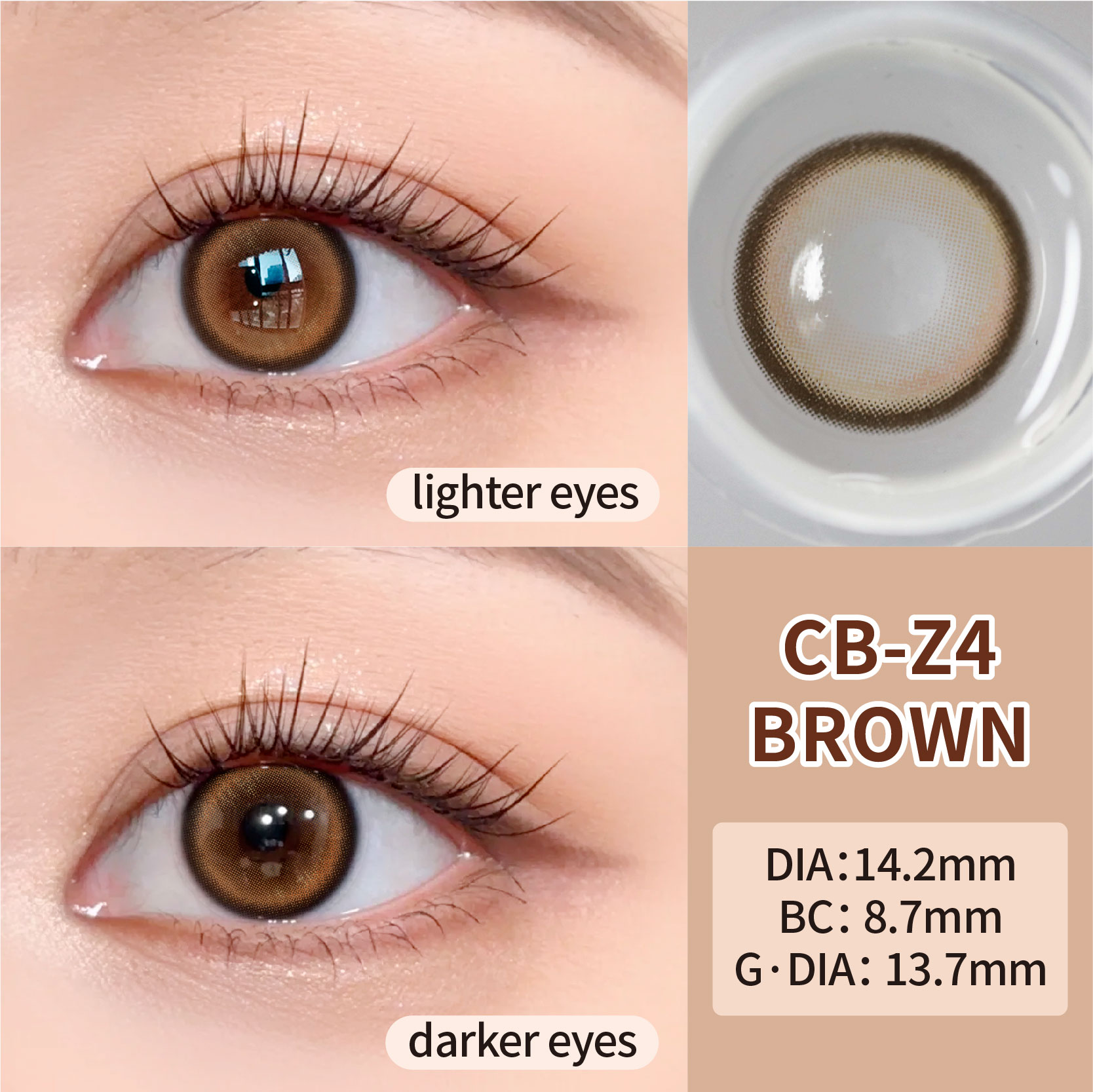 Autumn Cornfield Brown Non-Prescription Contact Lenses Natural Soft 14mm Diameter Available in Grey and Purple Colors
