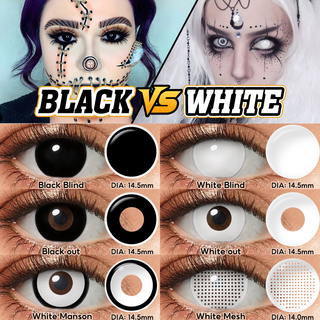 Wholesale Soft Halloween Crazy Black Color Contact Lens Glost White Scary Cosmetic Colored Contacts Cat Eye Contacts for Cosplay
