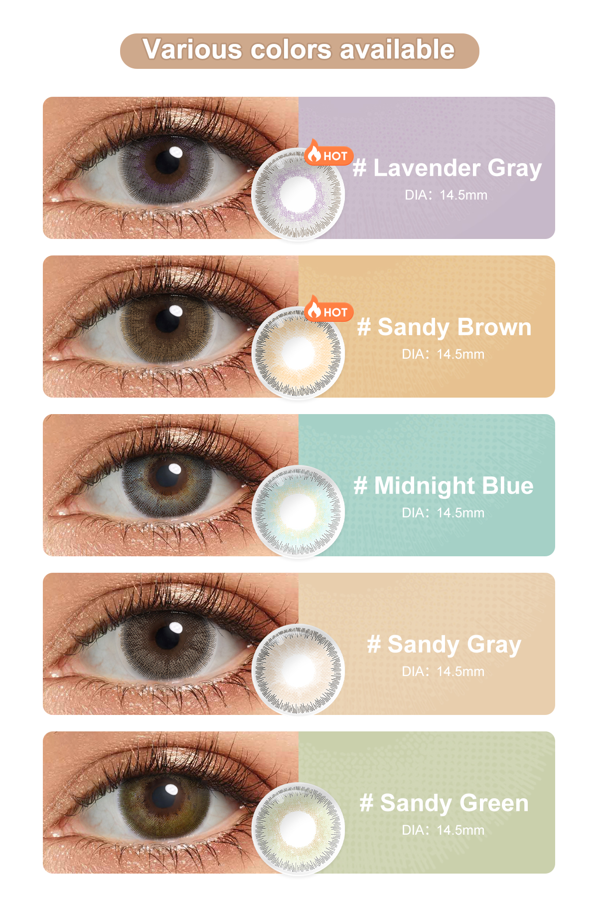 Free Shipping Elite Soft Natural Cosmetic Contacts Dia 14.5mm Colored Contact Lenses Lentes De Contacto for OEM Private Package