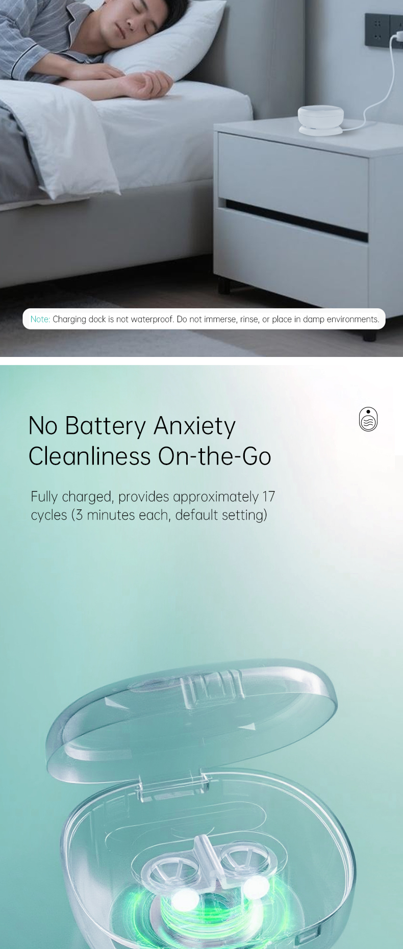 105KHz High Frequency Ultrasonic Cleaner for Ortho-K Contact Lenses Cleaning Machine 800mAh Magnetic Charging with UVC Light