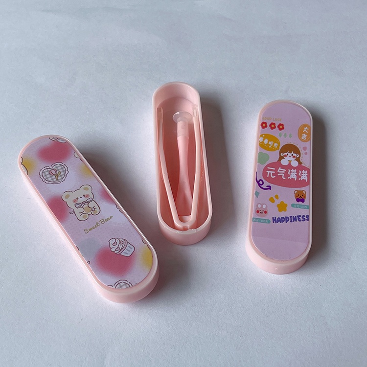 Koncci Manufacturer Pink Contact Lenses Case Contact Lens Tool Case Kit with Cute Designs Silicone Contact Lens Tweezer C-011