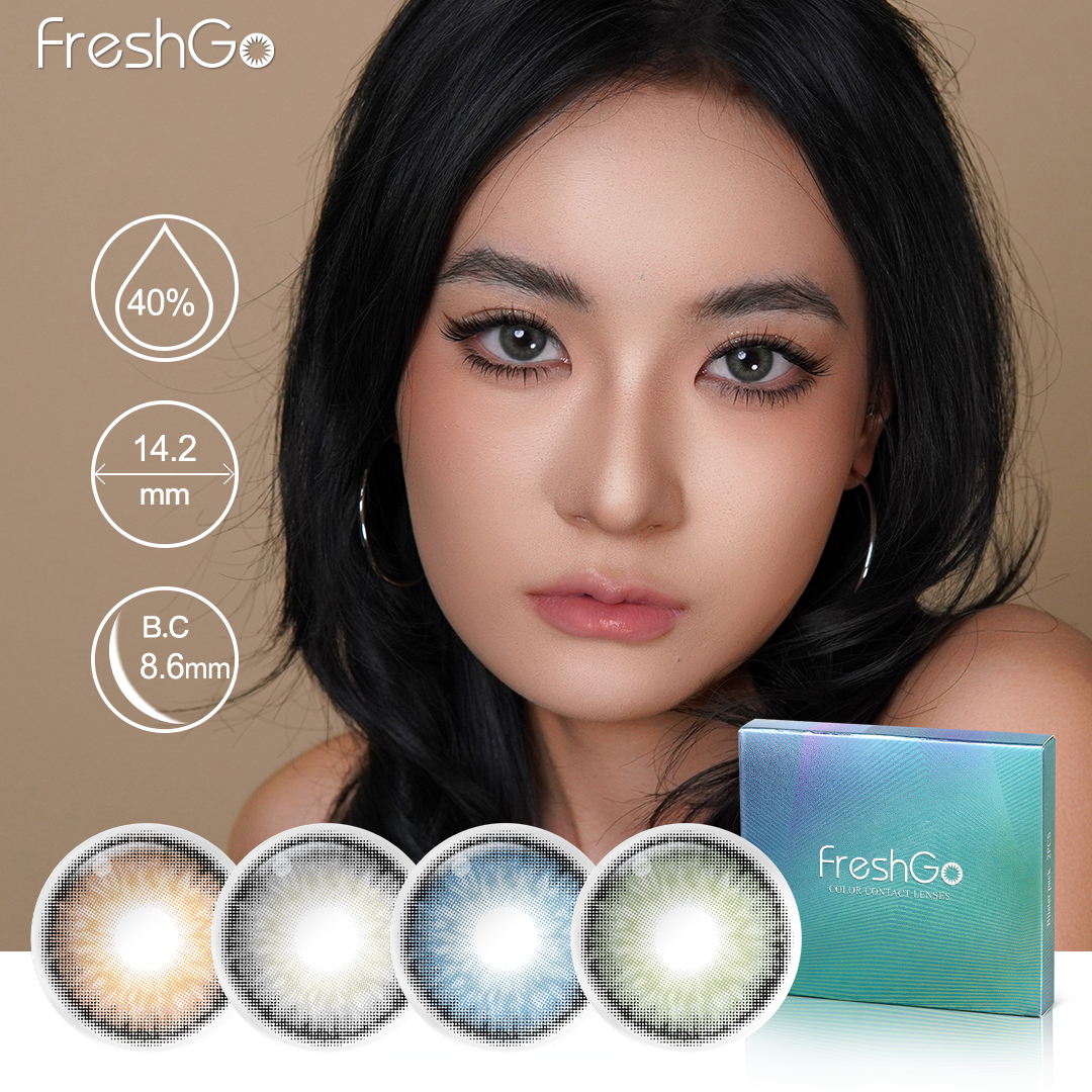 Free Shipping Freshgo Eye Contact Lenses New Wholesale 14.20mm Soft Black Contact Lenses 6 Months Beauty Eye Color Contacts
