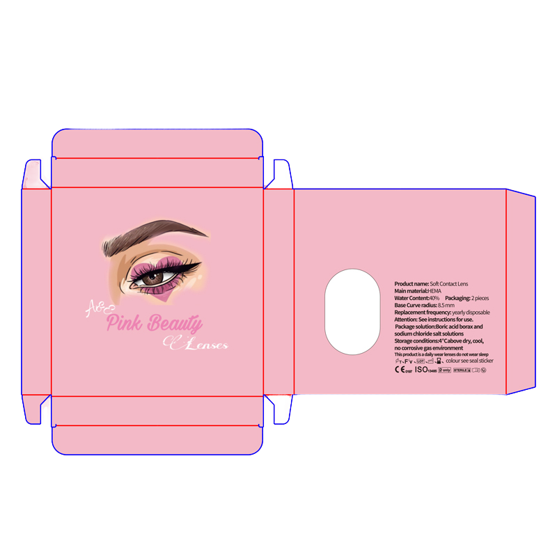 Custom Glossy Lamination Self Erecting Recyclable Colored Contact Lens Packaging Box with Four-Color Logo Printing