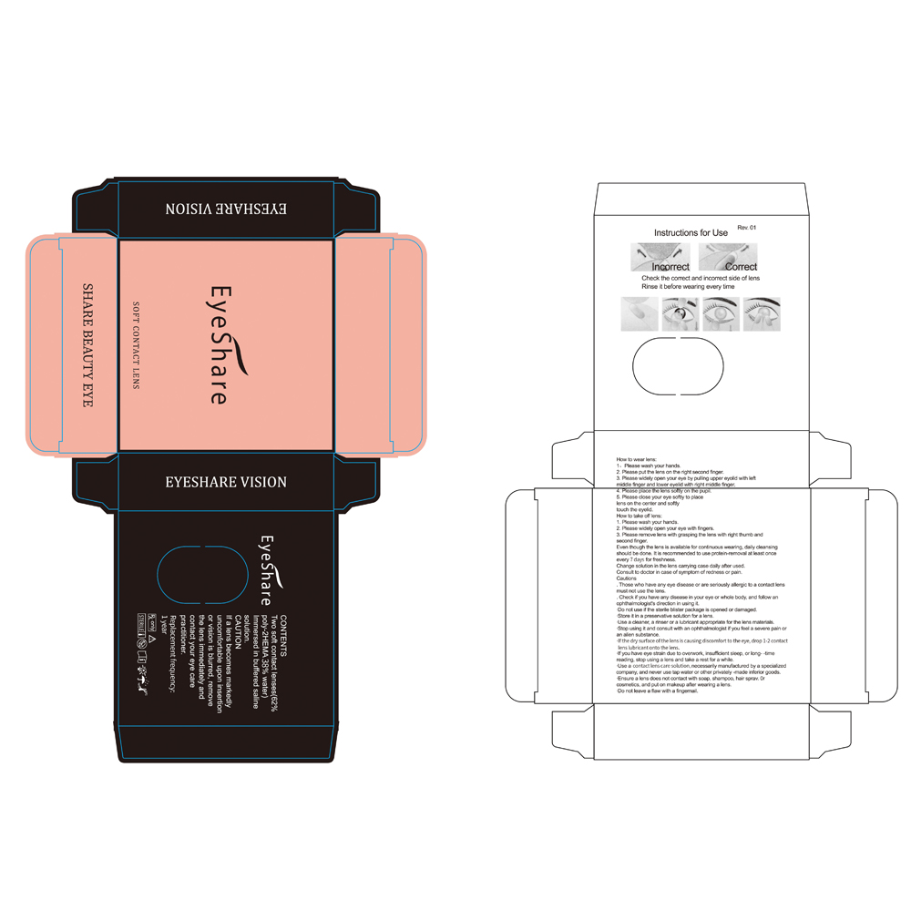 Eyeshare Wholesale Personal Brand Lentes De Contacto Paper Box Free Design Custom Eye Lens Packing Box Colored Contact Lenses