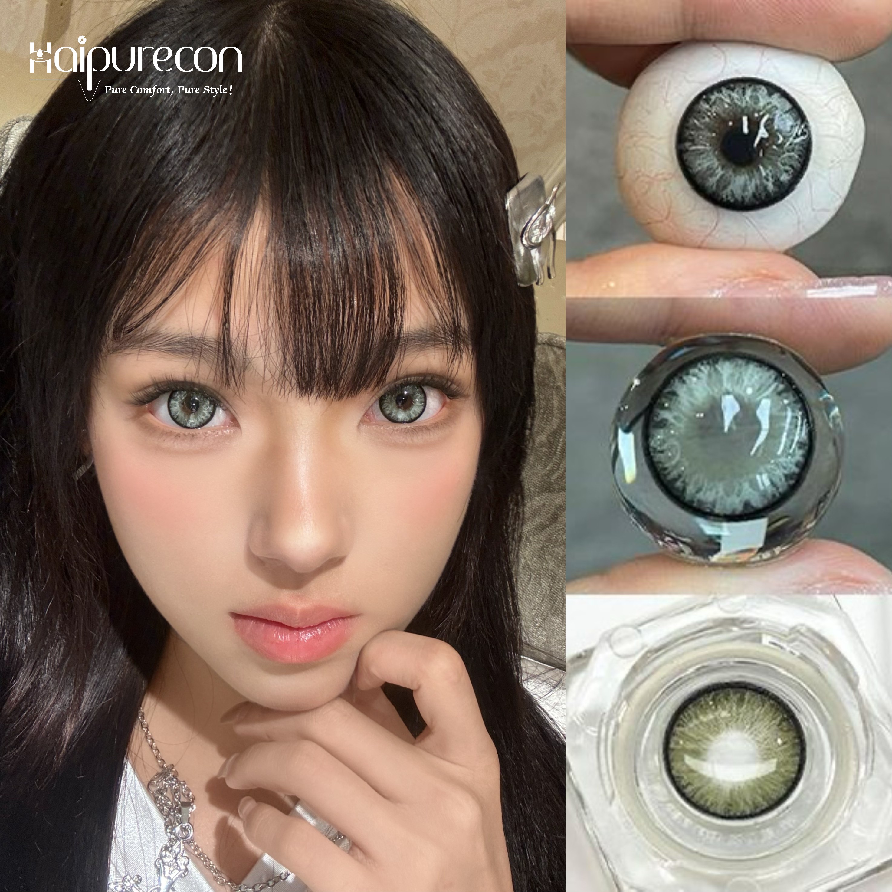 Haipurecon Wholesale Hema Material Soft Contact Lenses Beautiful Big Eyes Colored Contact Lenses in Brown Blue Grey Colors