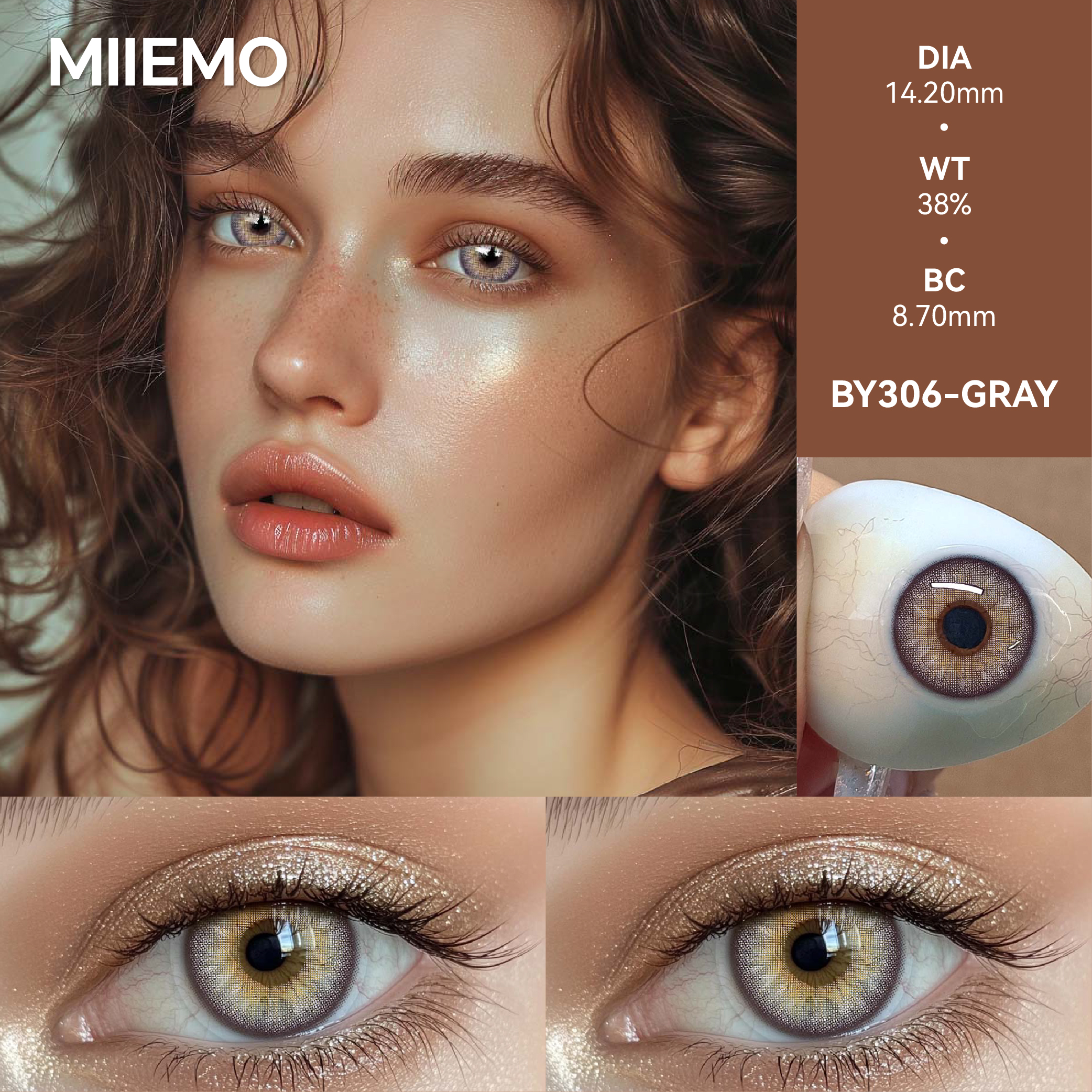 Soft Natural Three Tone Color Contact Lenses 14.0mm Diameter HEMA Material 38% Water Content ISO Certified 6 Months Using Cycle