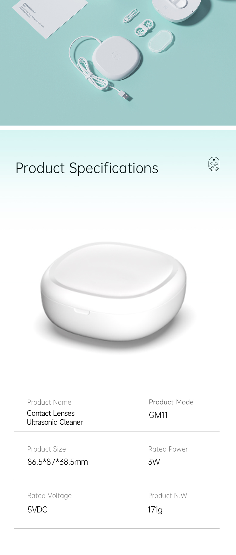 105KHz High Frequency Ultrasonic Cleaner for Ortho-K Contact Lenses Cleaning Machine 800mAh Magnetic Charging with UVC Light