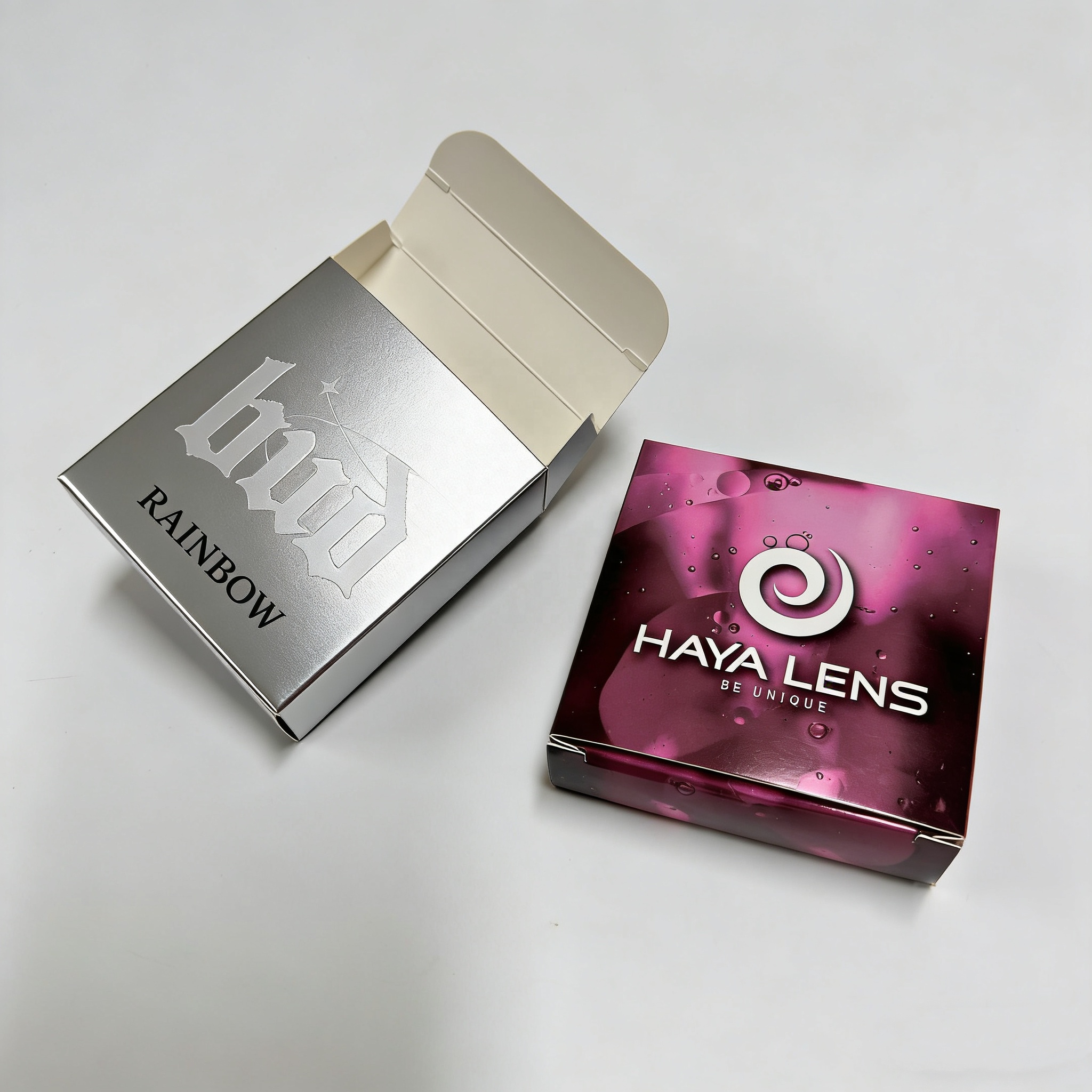 Gold Foil Logo Matte Black Cosmetic Contact Lenses Packaging Boxes Makeup Products Contact Lens Color Printing