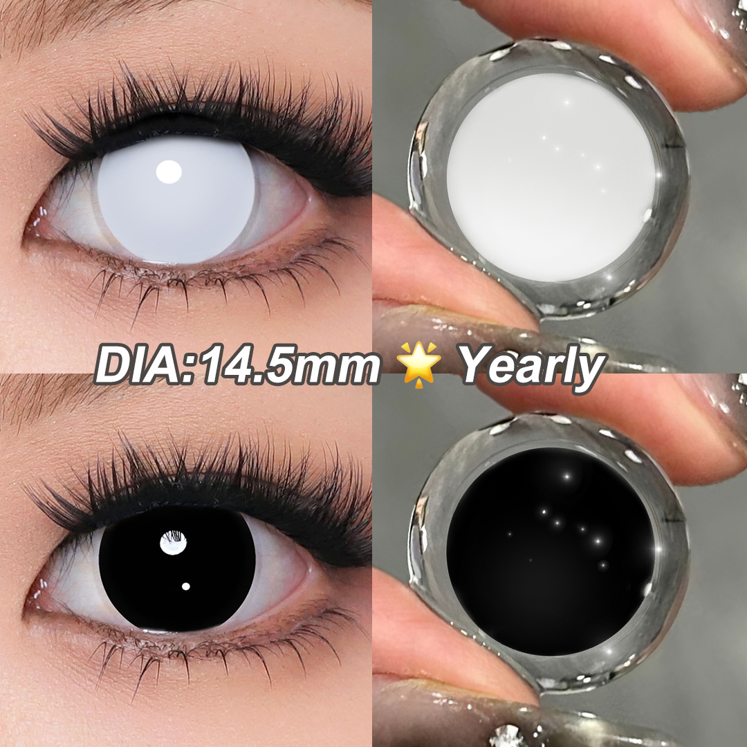 Wholesale Soft Halloween Crazy Black Color Contact Lens Glost White Scary Cosmetic Colored Contacts Cat Eye Contacts for Cosplay