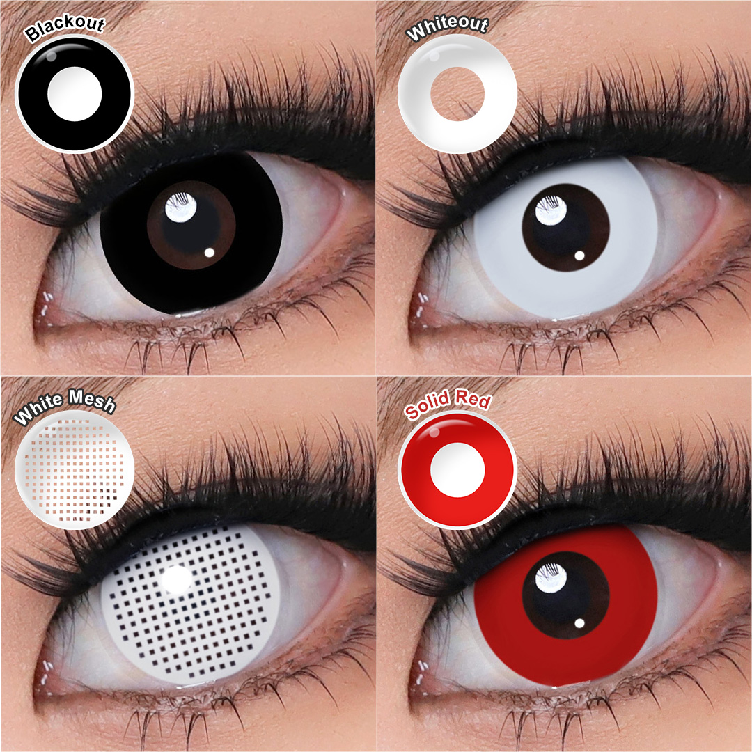 Wholesale Soft Halloween Crazy Black Color Contact Lens Glost White Scary Cosmetic Colored Contacts Cat Eye Contacts for Cosplay