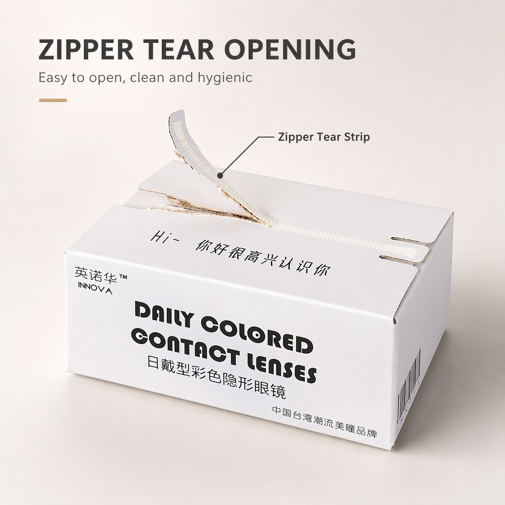 Custom Zipper Tear Carton for Colored Contact Lenses Private Logo Print Tear Strip Paper Box Cosmetic Contact Lens PackagingOEM