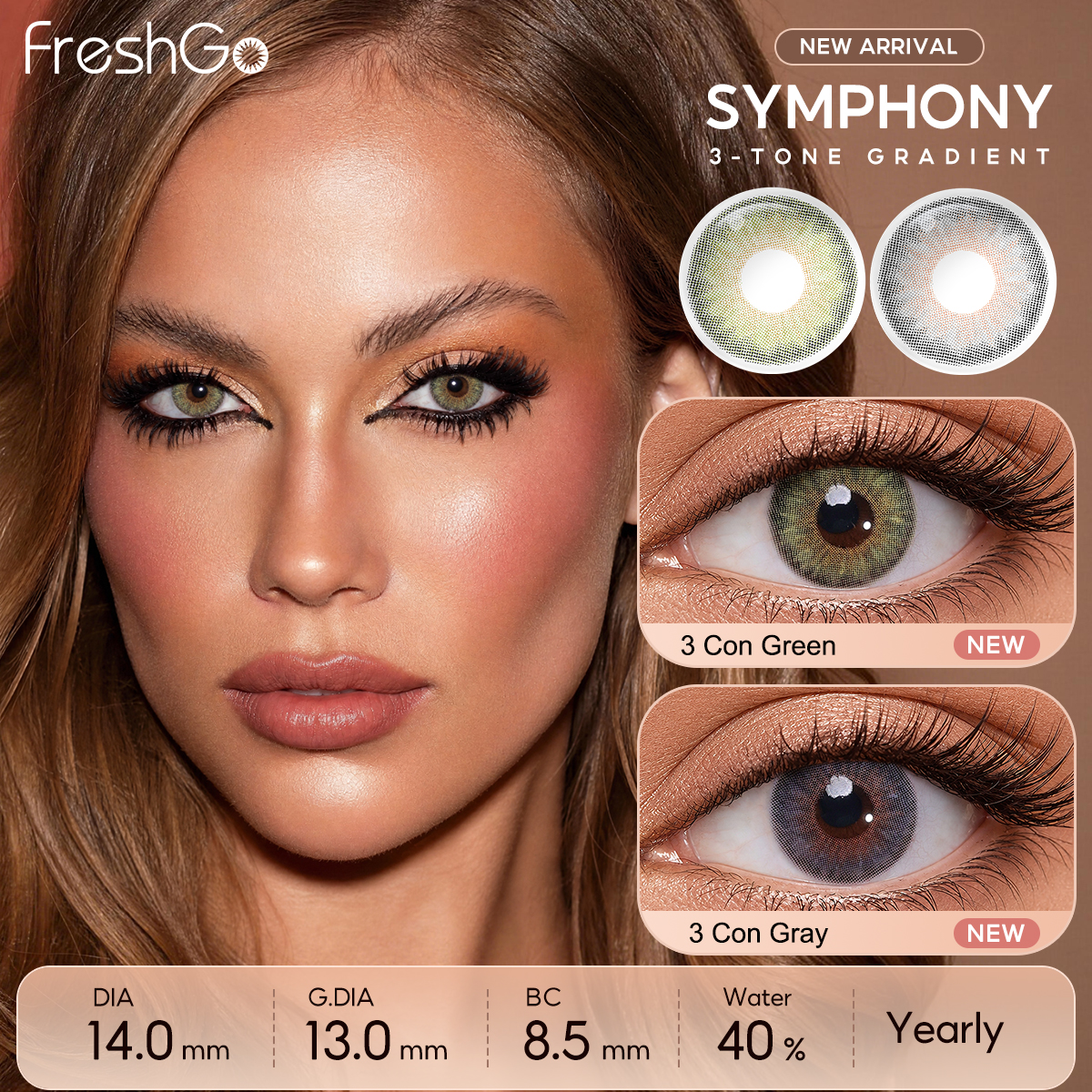 Freshgo Yearly Green Contact Lenses Wholesale Cosmetics Eye Lenses Colored Contacts Eye Color Contact Lenses Kontaktlinsen