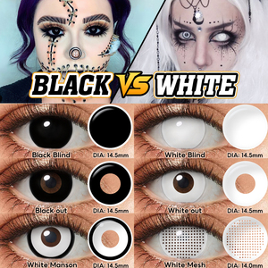 Wholesale Soft Halloween Crazy Black Color Contact Lens Glost White Scary Cosmetic Colored Contacts Cat Eye Contacts for Cosplay