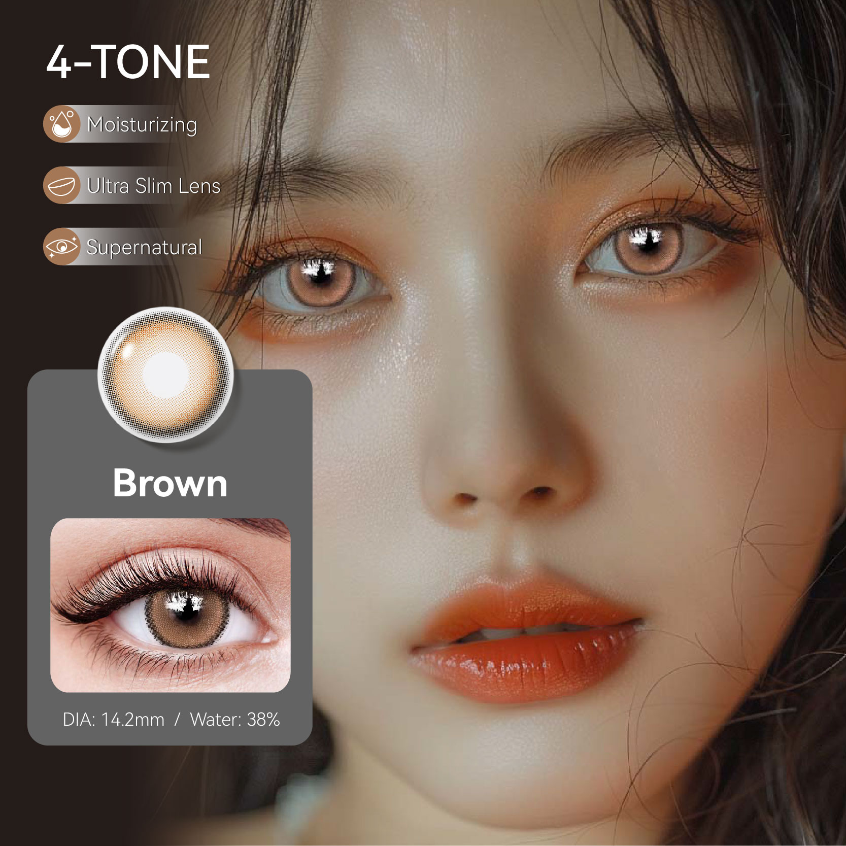 Autumn Cornfield Brown Non-Prescription Contact Lenses Natural Soft 14mm Diameter Available in Grey and Purple Colors