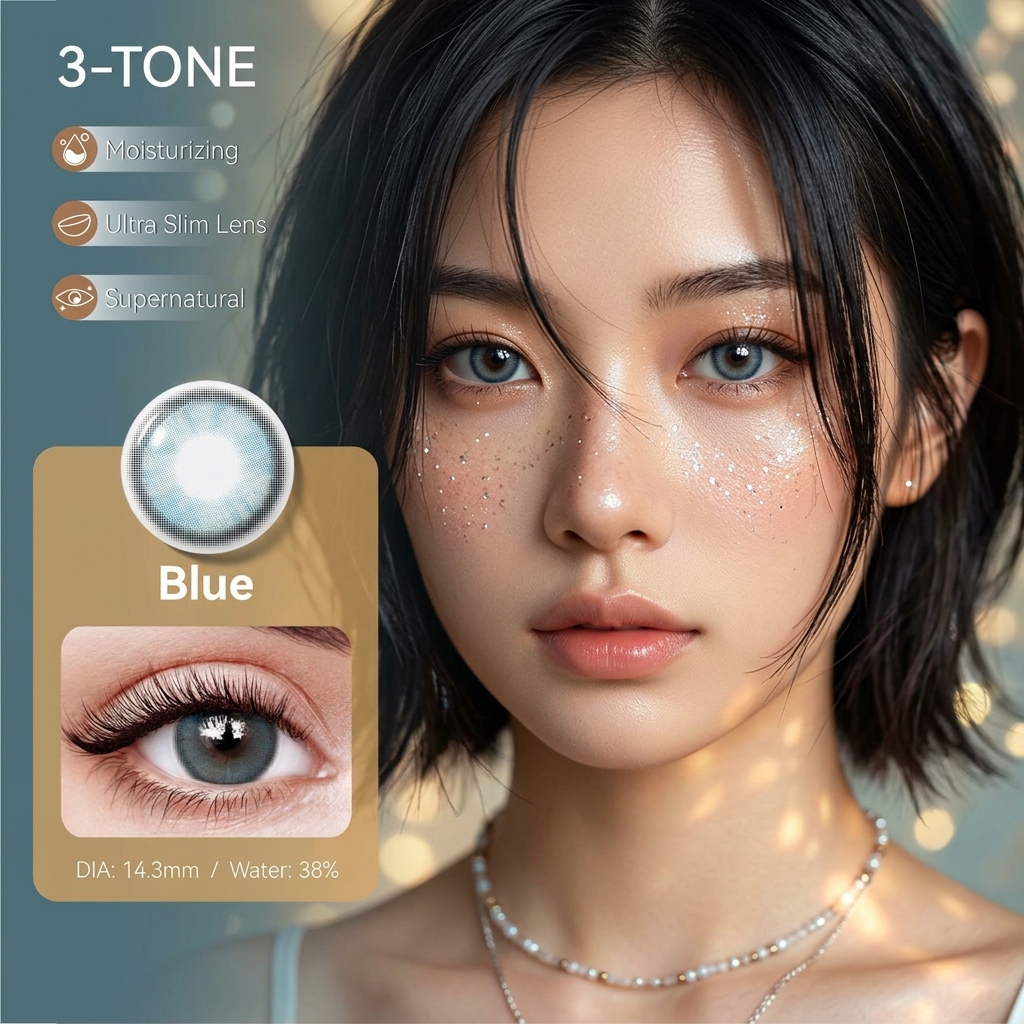 Miiemo Women Natural Look Blue Colored Soft Contact Lenses ISO 13485 Certified 5-Year Expiration Half-Year Using Cycle for