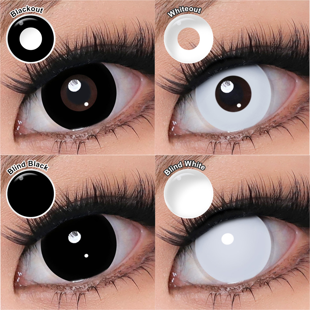 Wholesale Soft Halloween Crazy Black Color Contact Lens Glost White Scary Cosmetic Colored Contacts Cat Eye Contacts for Cosplay